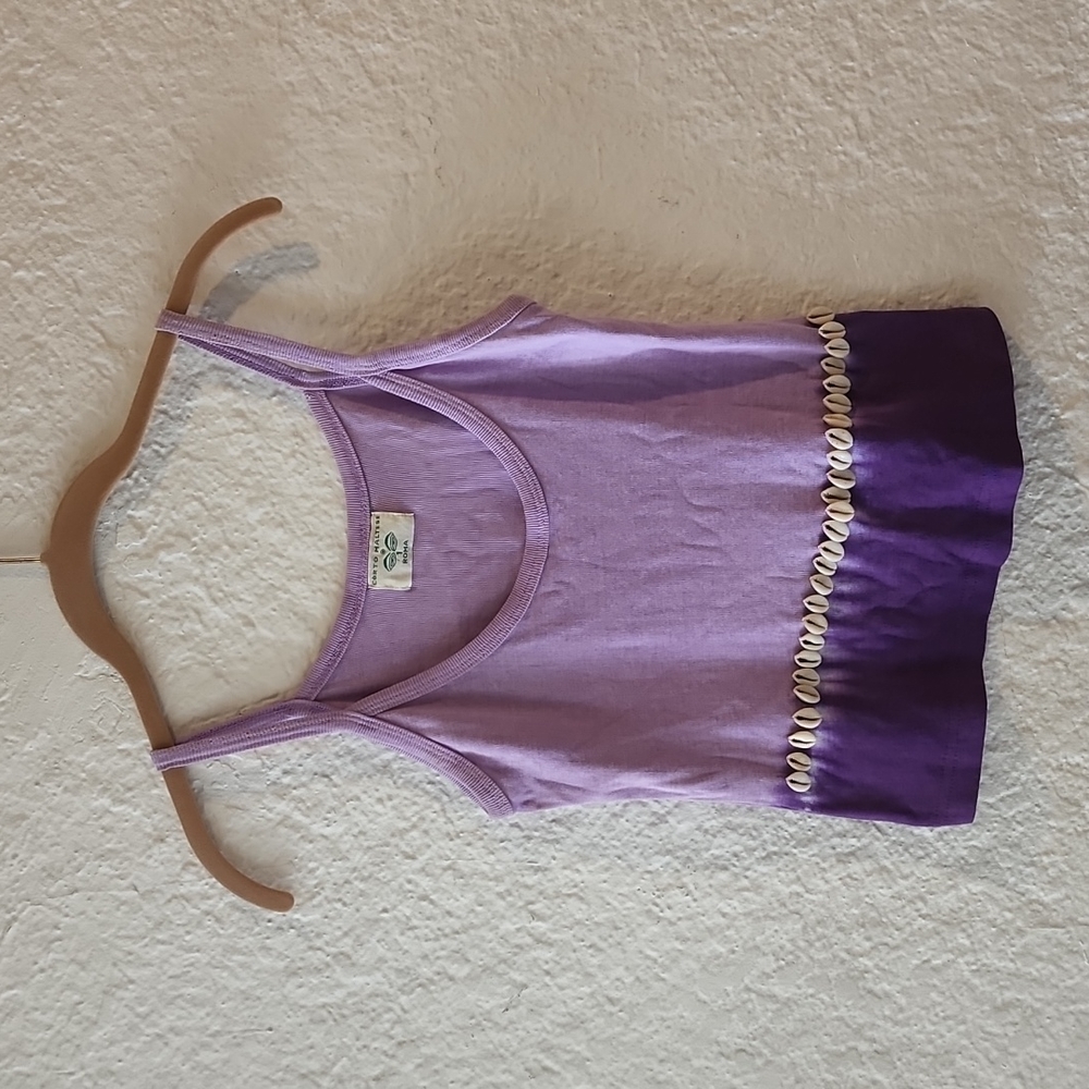 Purple Women's tank with puka shell trim